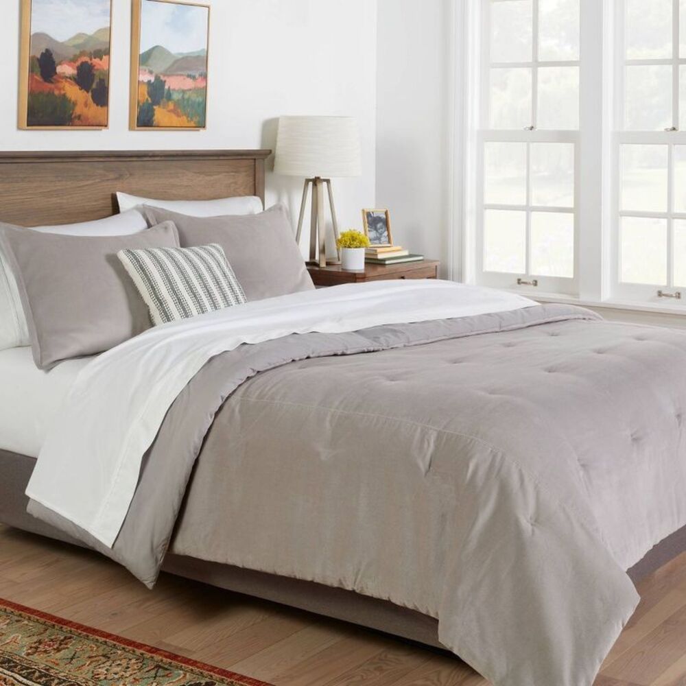 Full/Queen Velvet Comforter and Sham Set Gray - Luxurious OEKO-TEX Bed